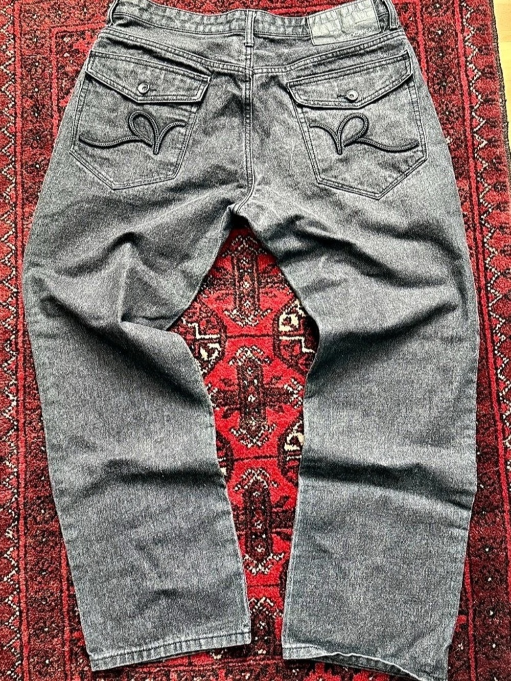 Rocawear Embroidered Baggy Classic Fit Straight Leg Jeans Gray Waist 34